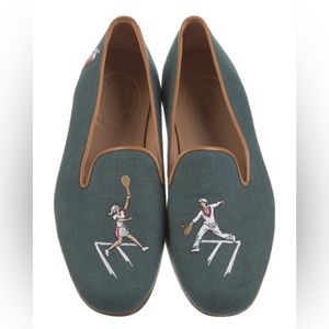 Stubbs & Wootton Tennis Pickleball Embroidered Green Slipper Shoes Loafer  9